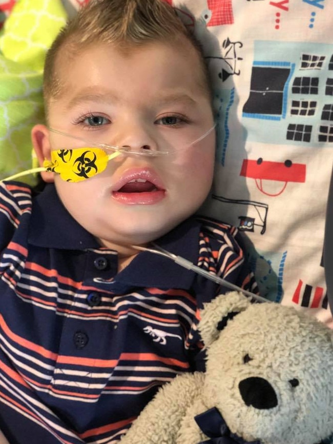 Mason Haevecker suffered from a 12-minute cardiac arrest when he was three months old. He is now two but not expected to live much longer. His father was also diagnosed with cancer. A Go Fund Me has been started for the family. Picture: Mason's Journey Facebook page.