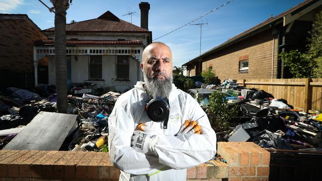 Professional cleaner Ahmad Merhi outside a hoarders house in Dulwich Hill.