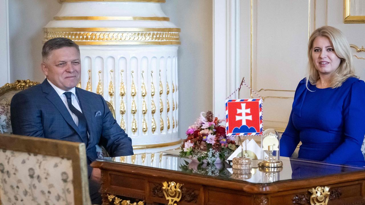 Slovak President Zuzana Caputova with Robert Fico on October 2, 2023. Picture: Vladimir Simicek/AFP