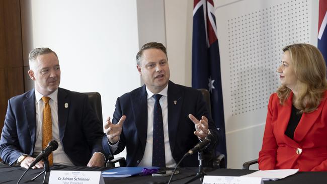 Adrian Schrinner at a press conference before the inaugural Organising Committee Board Meeting for the Brisbane 2032 Olympic and Paralympic Games. Picture: Sarah Marshall