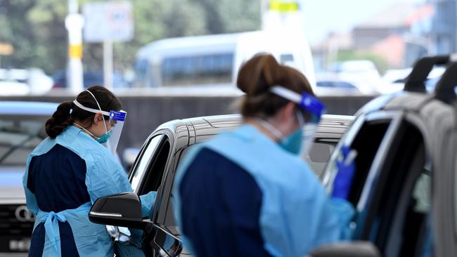 NSW Health workers at the St Vincents Hospital COVID-19 drive through testing clinic at Bondi Beach in Sydney. Picture: NCA NewsWire/Bianca De Marchi