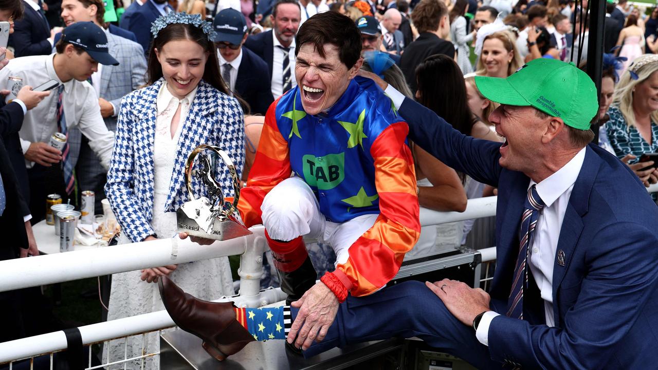 Williams celebrates after winning the $20 million race. Picture: David Gray/AFP