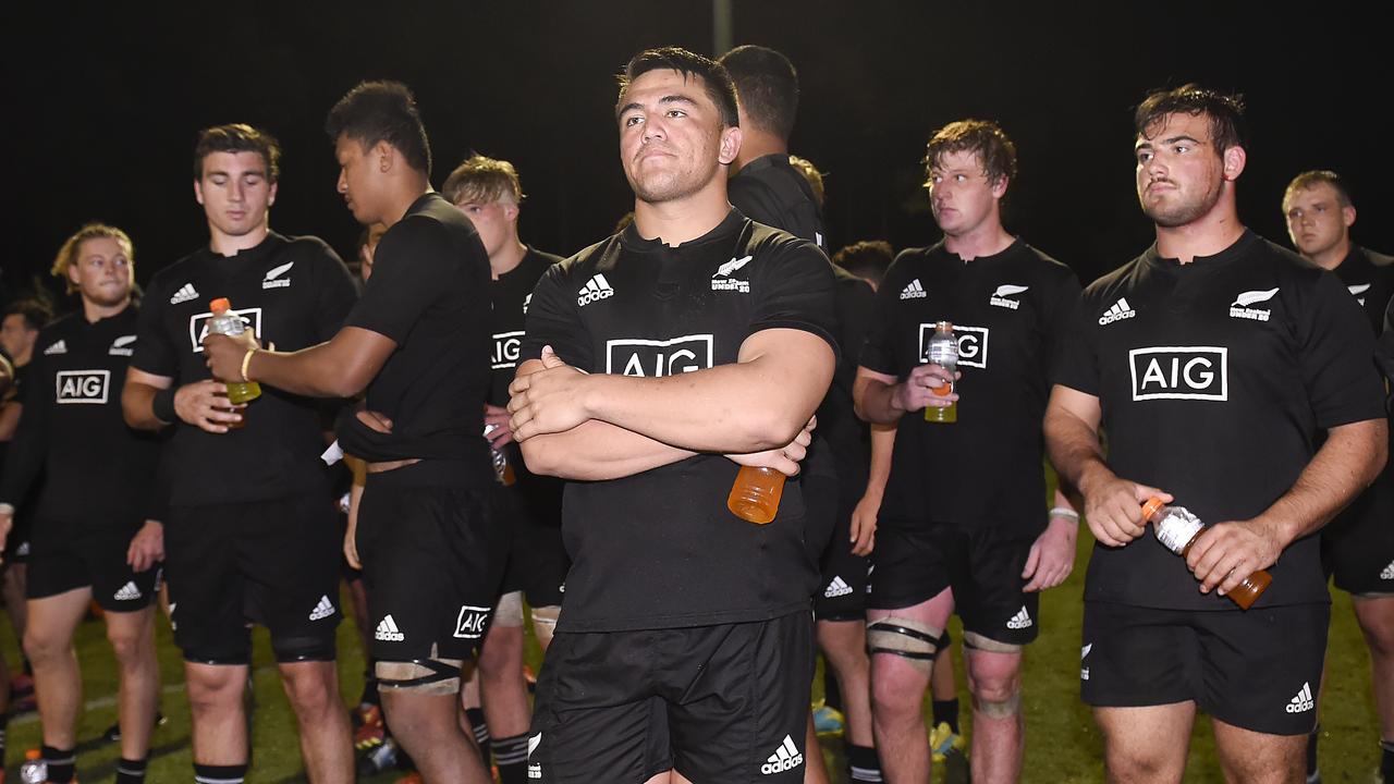 New Zealand look dejected after defeat in the Oceania Rugby U20 Championship.