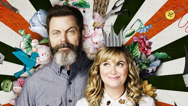 Making It hosts Nick Offerman and Amy Poehler from the US version of Youssef’s new show. Picture: Supplied