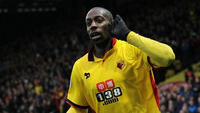 Okaka celebrates after scoring.