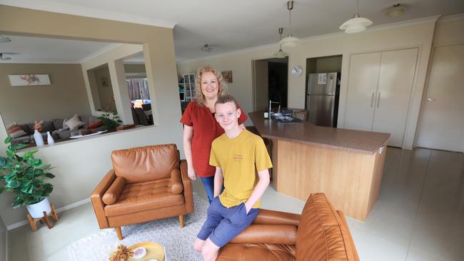 Elaine Edson, pictured with son James, 13, moved to Clifton Springs with her family last year, with the mum said everything had “slotted into place” since. Picture: Mark Wilson