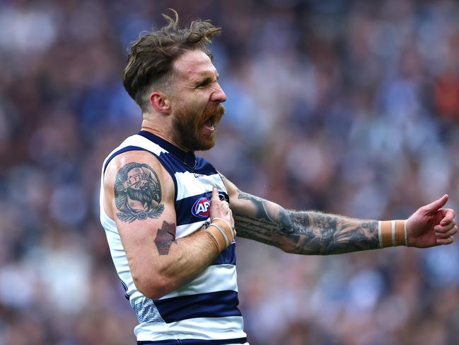 Zach Tuohy enjoys a goal against his old side. Picture: Quinn Rooney/Getty Images