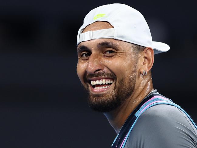 BRISBANE, AUSTRALIA - DECEMBER 30: Nick Kyrgios looks on in the Mens's Doubles match partnered with Novak Djokovic against Andreas Mies and Alexander Erler during day two of the 2025 Brisbane International at Pat Rafter Arena on December 30, 2024 in Brisbane, Australia. (Photo by Chris Hyde/Getty Images)