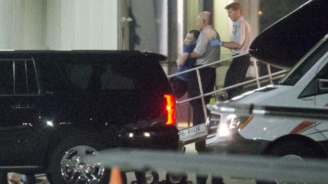 Warmbier is carried off an aeroplane at Lunken Airport, Cincinnati, last week. Picture: AP