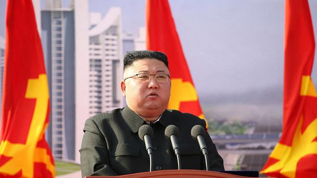 Kim Jong-un speaks in Pyongyang. Picture: KCNA via AFP.