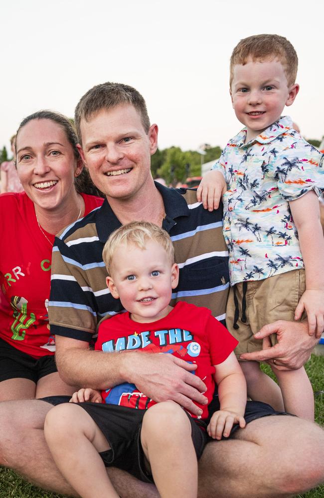 At Triple M Mayoral Carols by Candlelight are Amy and Bart Edwards with their sons Lachlan (front) and Henry, Sunday, December 8, 2024. Picture: Kevin Farmer