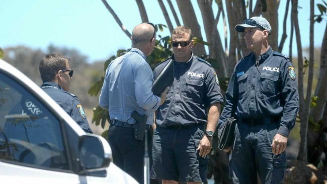 NSW and QLD police detectives at Jack Evans Boat Harbour in Tweed Heads. Picture: Scott Powick