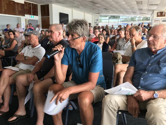 Concerned Terrigal resident Don Woods asks a question during the public meeting on water quality.