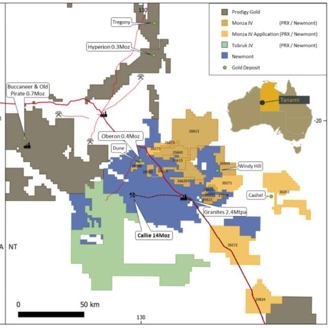 The Tobruk and Monza JV projects are located in close proximity to the 14Moz Callie mine. Pic: Prodigy Gold