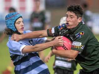 EPIC: Players tussle in the Daily Examiner shield under 14 game between Maclean High and Grafton High. Picture: Adam Hourigan