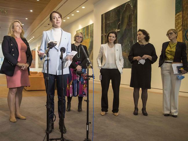 Independent MP for Mackellar Sophie Scamps (second from left) with other independent MPs including Kylea Tink, Zali Steggall, Allegra Spender, Monique Ryan and Zoe Daniel. Wakehurst’s independent is following the same formula that had Dr Scamps elected, for its future state election candidate. Picture: NCA NewsWire / Gary Ramage