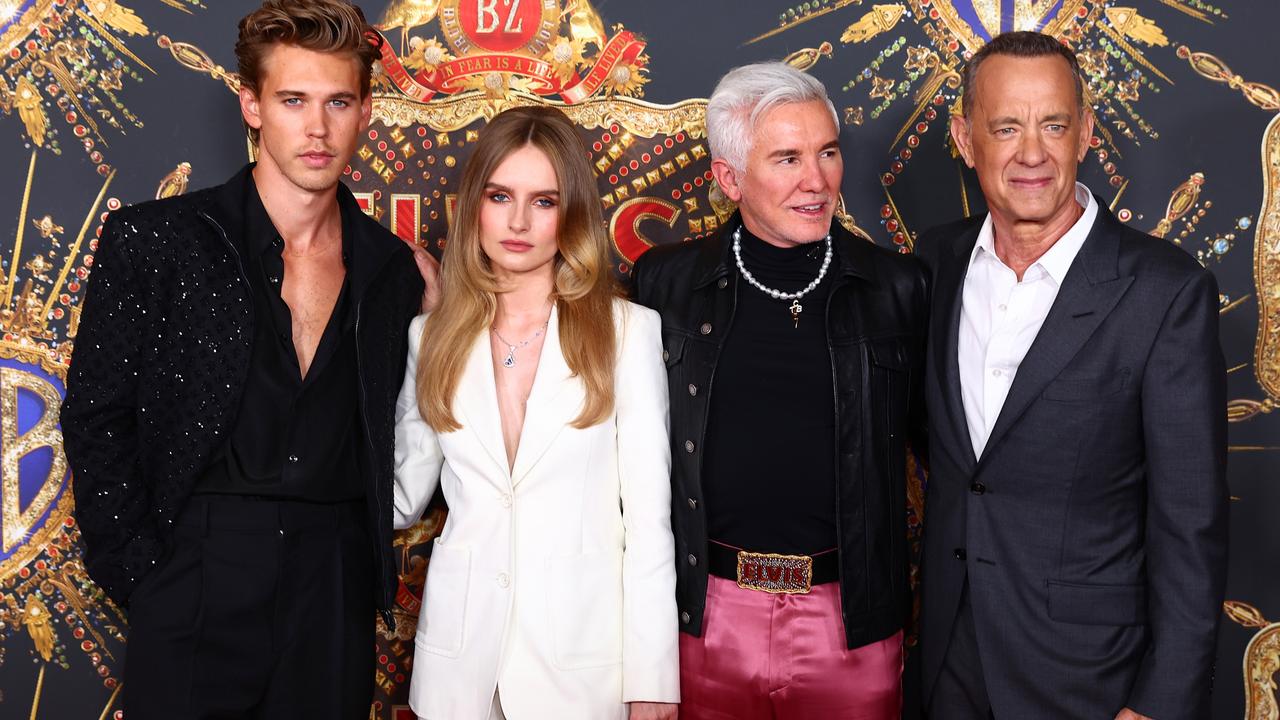 Austin Butler, Olivia DeJonge, Baz Luhrmann and Tom Hanks, of Elvis. Picture: Getty Images