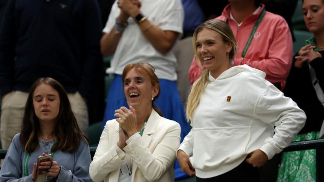 Katie Boulter of Great Britain (R) celebrates after boyfriend Alex de Minaur wins against Jack Draper. Picture: Clive Brunskill/Getty Images