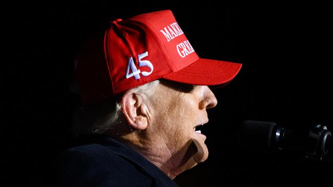 SIOUX CITY, IA - NOVEMBER 03: Former U.S. President Donald Trump speaks during a campaign event at Sioux Gateway Airport on November 3, 2022 in Sioux City, Iowa. Trump held the rally to support for Iowa GOP candidates ahead of the state's midterm election on November 8th.   Stephen Maturen/Getty Images/AFP