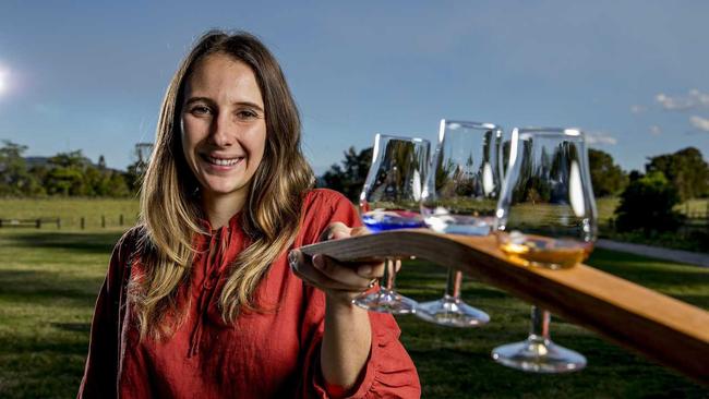 Husk Distillers ready to open up their farm to the public with a new bar/tasting area and cafe. Harriet Messenger with the spirit taster. Picture: Jerad Williams