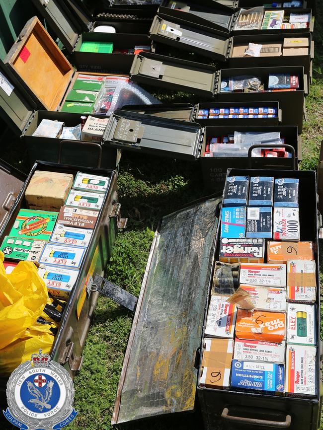 More than 13,500 rounds of ammunition inside 29 boxes were seized from Kay’s home. Picture: NSW Police