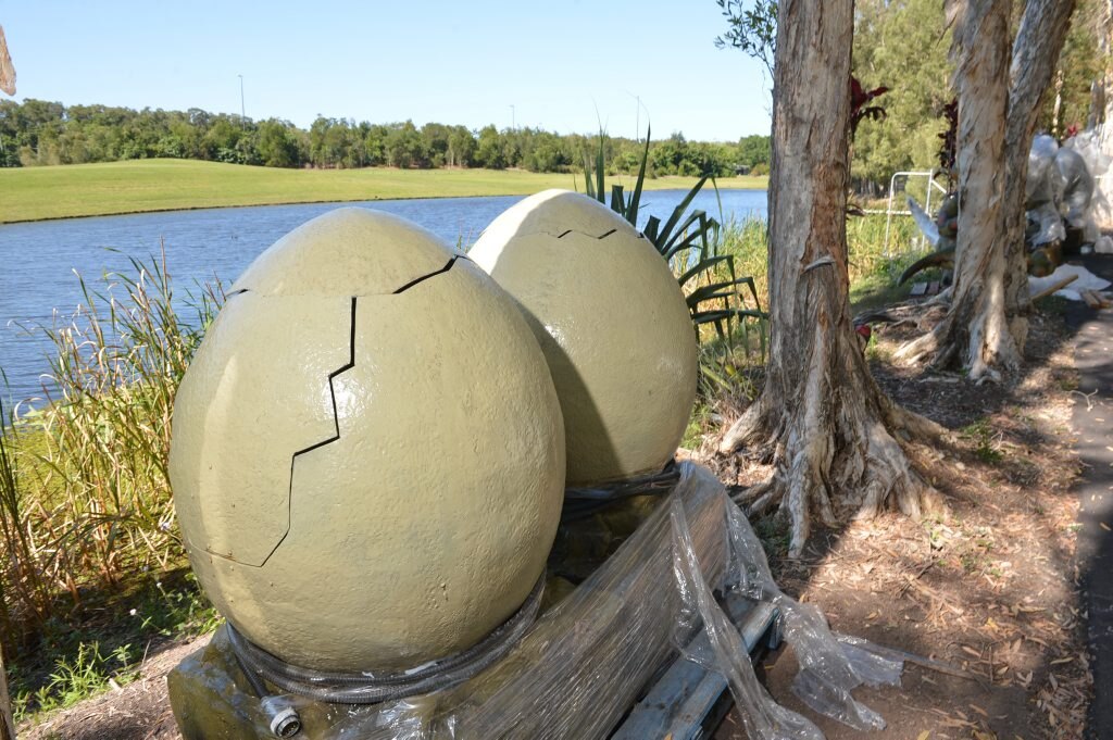General manager of Palmer Coolum Resort Bill Schoch welcomes the arrival of the new dinosaurs for the resort. Photo: Warren Lynam / Sunshine Coast Daily. Picture: Warren Lynam