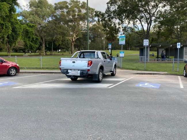 A car without a permit displayed pictured in a disabled space at Musgrave Park in Southport. Picture: Facebook/Australian Disability Parking Wall of Shame.