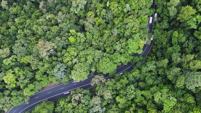 The Kuranda Range Road is the main transport route from Cairns to the Atherton Tablelands, west to the Gulf and north to Cape York. Thousands of cars, tourist coaches and trucks traverse the Kuranda Range Road each day. Picture: Brendan Radke