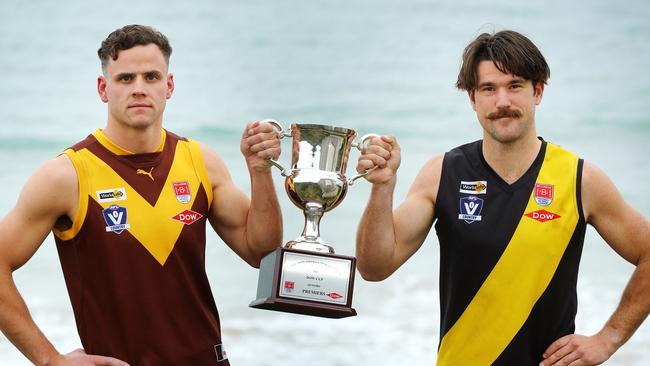 Drysdale captain Mitchell McGuire and Torquay skipper Ben McNamara. Picture: Alison Wynd