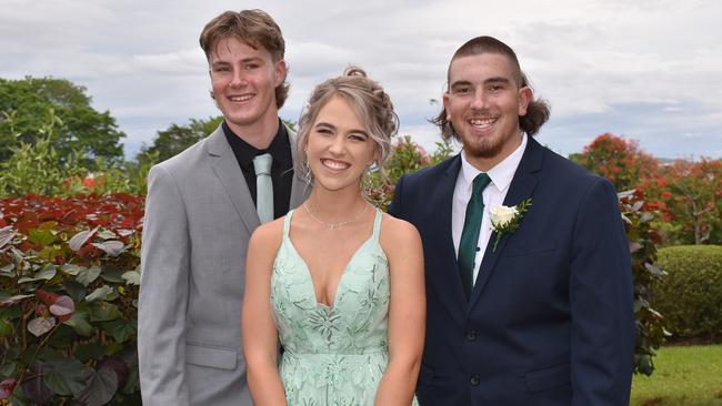 Karissa Glumelli with Blayd Downing and Douglas Swindells ready for the Mackay State High School 2021 Year 12 formal, November 16, 2021. Photo: Tara Miko and Janessa Ekert
