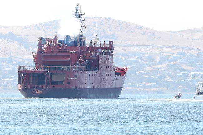 The Aurora Australis heads out of the Derwent River for the final time. Final voyage out of Hobart for the Aurora Australis. Picture: NIKKI DAVIS-JONES