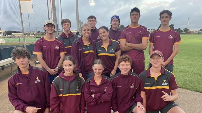 Toowoomba hockey players (from back left) Jack Hawthorn, Matt Hawthorn, Will Ready, Tom Campbell, Dan Burge, Jackson Smiddy, Savannah Trapp, Bobbie Hamlet, Lachlan Ziviani, Ella Hagenbach, Haily Warhurst, Hayden Macready and Luke Seibuhr.