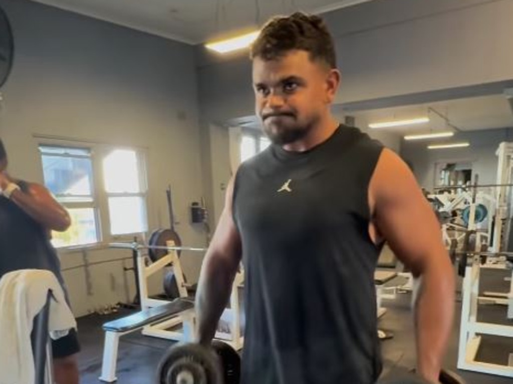 Latrell Mitchell shifting tin in the gym. Picture: Instagram