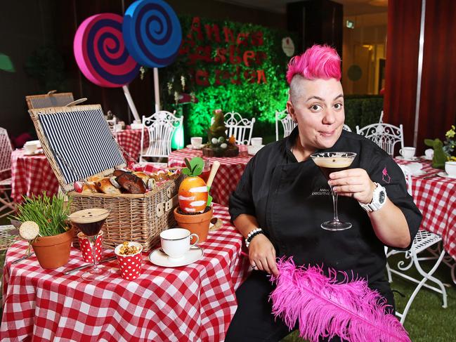 Anna Polyviou in her Easter Garden exhibit at the Shangri-La Hotel in Sydney. Picture: Tim Hunter