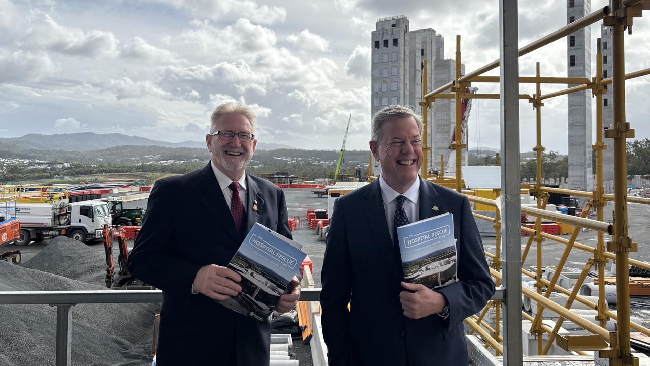 Member for Coomera, Michael Crandon, and Minister for Health Tim Nicholls at the site of the Coomera Hospital project. Picture: Jacklyn O’Brien.