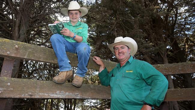 Shanahan’s Livestock Transport’s Dom Shanahan and his son Jack, 11. Picture: Yuri Kouzmin