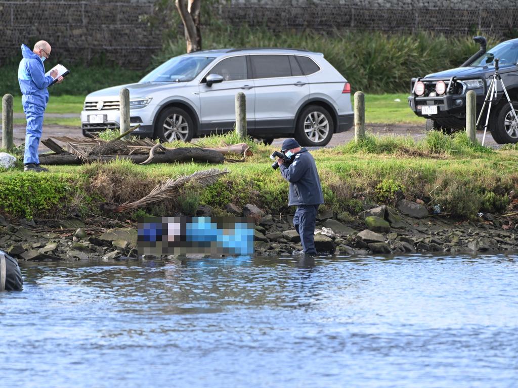 A woman’s body was found in the Maribyrnong River at Flemington on Sunday. Picture: Tony Gough