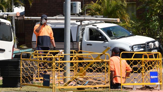 Telstra workers out in the field.