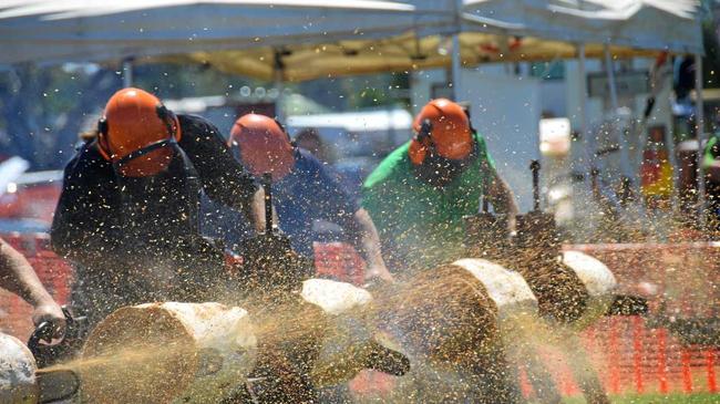 FLURRY OF SAWDUST: Murgon Show Chainsaw Race is back on again. Picture: Madeline Grace