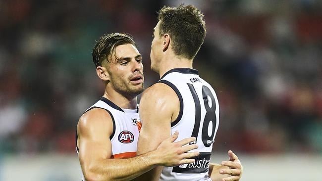 Stephen Coniglio was among the Giants’ best in the midfield, while Jeremy Cameron booted three. Pic: Getty Images