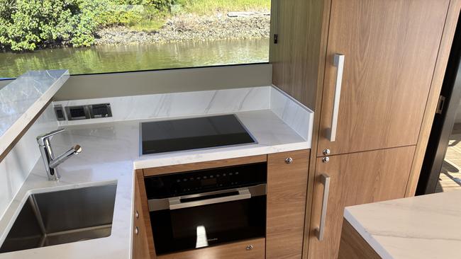 Inside the Maritimo S60 sedan luxury motor yacht, to be shown at the 2025 Sanctuary Cove Boat Show. Picture: Jacklyn O'Brien.
