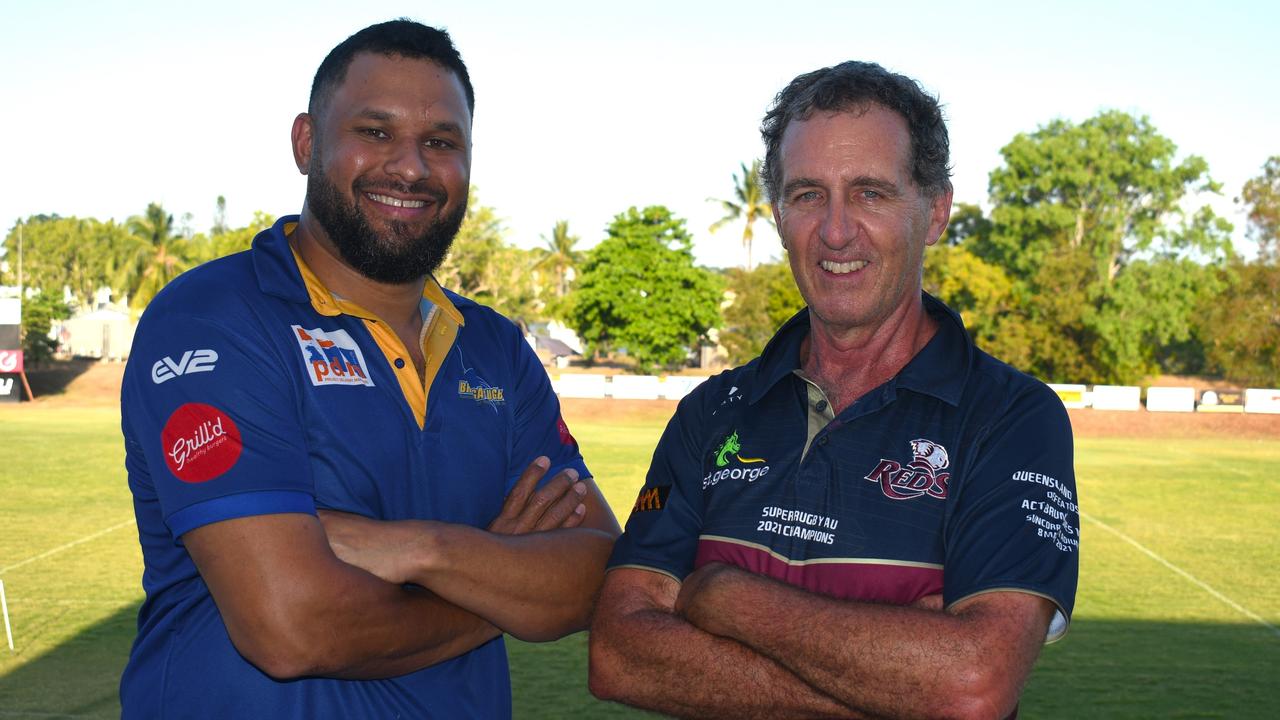 Daniel Withers, director of rugby with Townsville and District Rugby Union, and coach John “JR” Rauch, coordinator the Brolgas U18m tour of Japan early next year. Picture: Cameron Bates