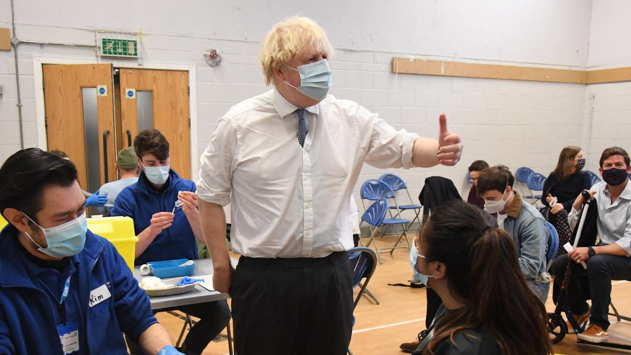 British Prime Minister Boris Johnson visits Stow Health Vaccination centre in Westminster.