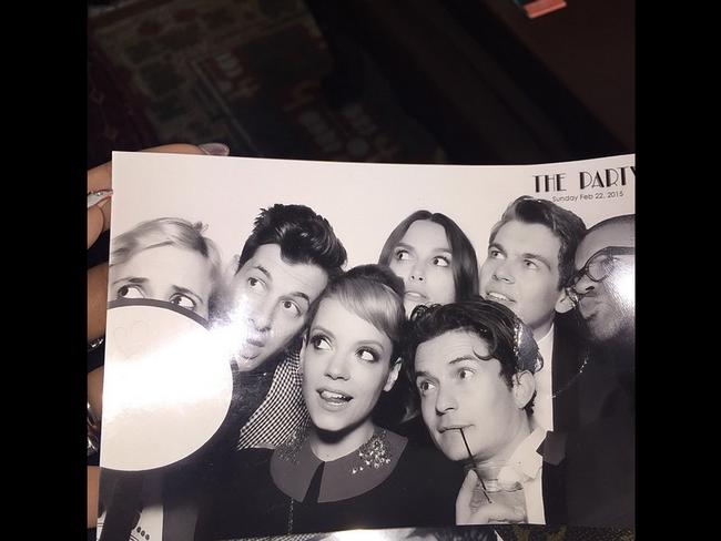 Lily Allen at an Oscars party 2015 via Instagram, “Strong crew #piratesoftheEuropean #newrave #oscars2015 #kierawozrobbed”