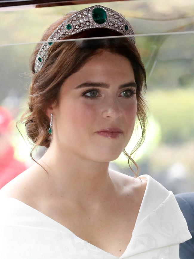 The bride Princess Eugenie of York arrives for her big day in a Rolls Royce Phantom. Picture: Getty