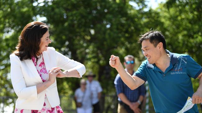 Queensland premier Annastacia Palaszczuk in a last-minute election blitz at seats across Brisbane. Picture: NCA NewsWire / Dan Peled