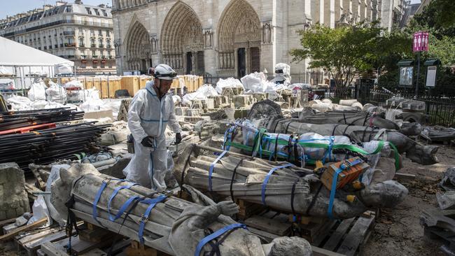 Statues undergo restoration.