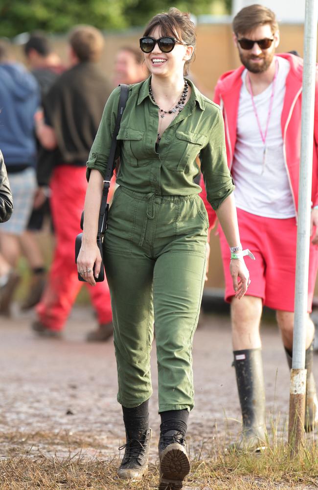 Daisy Lowe backstage at the 2015 Glastonbury Festival, at Worthy Farm in Somerset. Picture: AAP