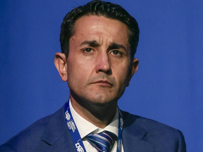 BRISBANE, AUSTRALIA - NewsWire Photos - JULY 5, 2024: Queensland Opposition Leader David Crisafulli at the LNP annual convention at the Brisbane Plaza Ballroom. Picture: NewsWire / Glenn Campbell