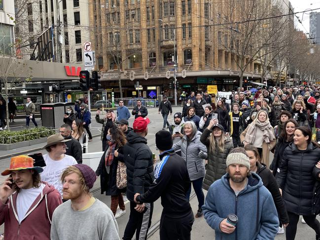 Protesters take to Swanston St. Picture: Olivia Jenkins